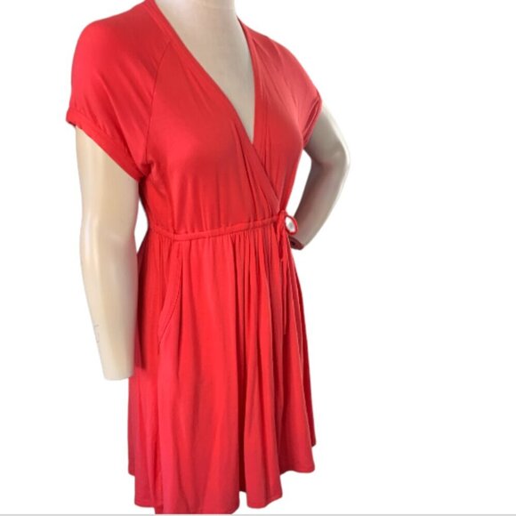 Robin Piccone Surplice Faux Wrap Dress/Beach Cover-up Orange-Red #119D - Picture 5 of 7